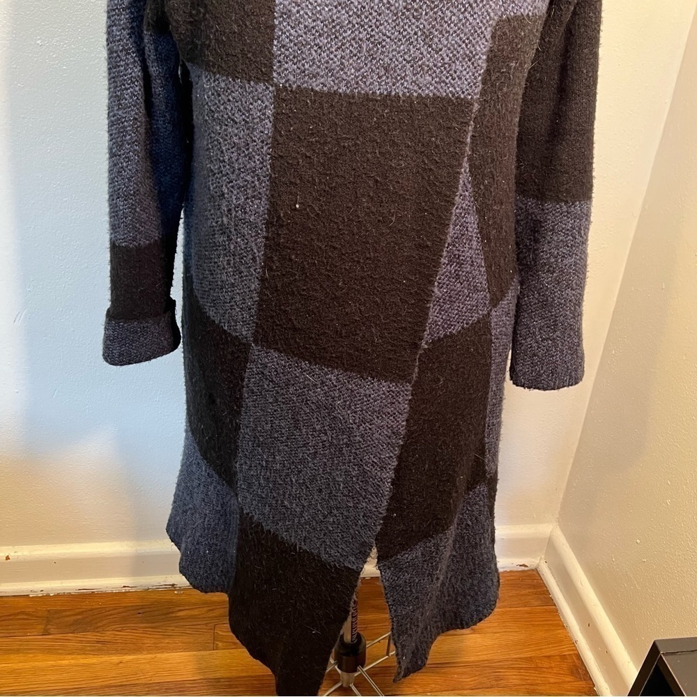 Joseph A. Buffalo Check Longline Duster Cardigan Blue Black - Picture 5 of 13